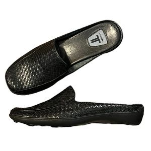 Trotters Black Woven Leather Mules